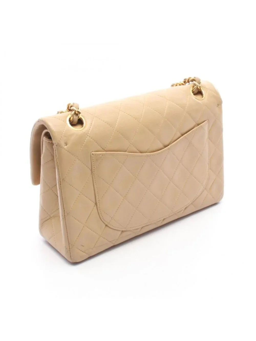 Chanel Shoulder Bag Quilted Double Flap Beige Lambskin Chain